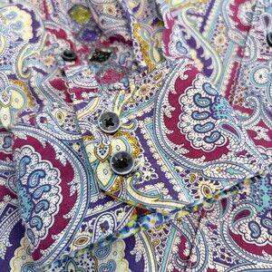 Robert Graham Button Down Paisley Blue Purple  Flip Cuff Loud Luxury XL